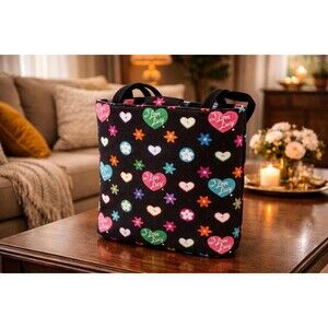 I Love Lucy Tote Bag Vintage Style Black Heart Print Purse Retro TV Show Handbag